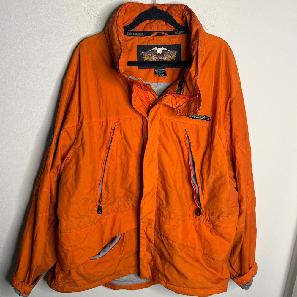 Vintage Harley Davidson Men's XXL Orange Nylon Motorcycle Jacket Biker Travel